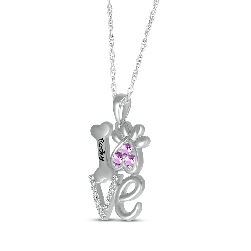 Main Image 2 of Amethyst & White Lab-Created Sapphire Love, Bone & Dog Paw Necklace Sterling Silver 18&quot;