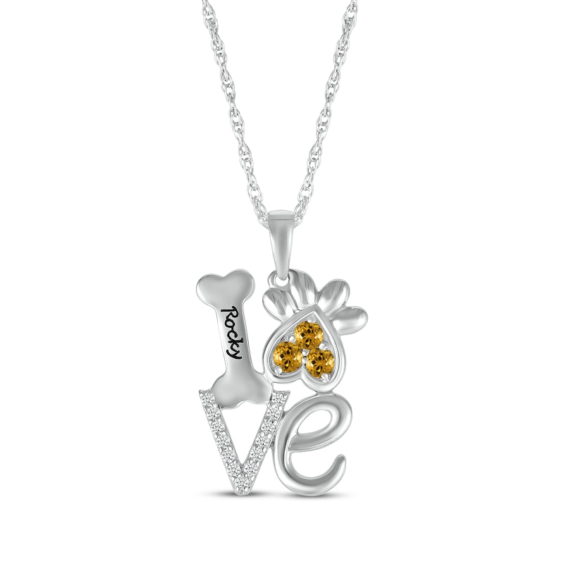 Main Image 1 of Citrine & White Lab-Created Sapphire Love, Bone & Dog Paw Necklace Sterling Silver 18&quot;