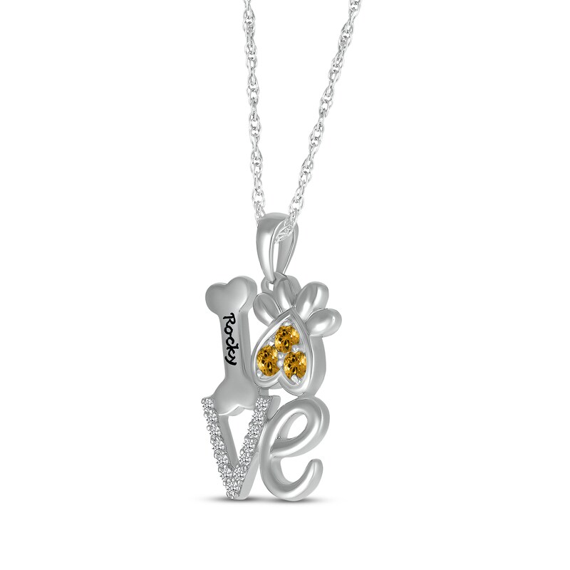 Main Image 2 of Citrine & White Lab-Created Sapphire Love, Bone & Dog Paw Necklace Sterling Silver 18&quot;