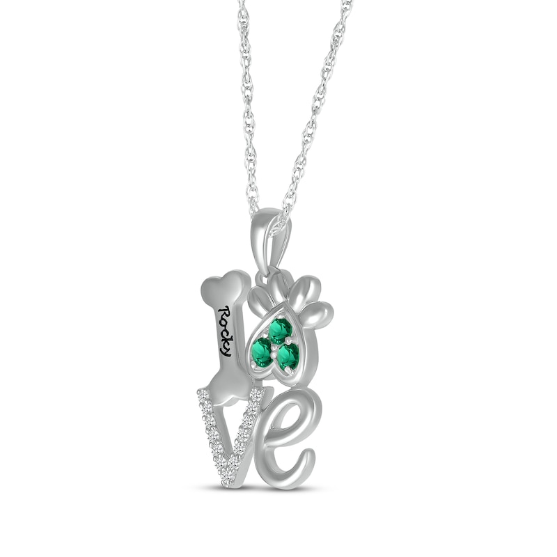 Main Image 2 of Lab-Created Emerald & White Lab-Created Sapphire Love, Bone & Dog Paw Necklace Sterling Silver 18&quot;