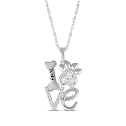 White Lab-Created Sapphire Love, Bone & Dog Paw Necklace Sterling Silver 18"