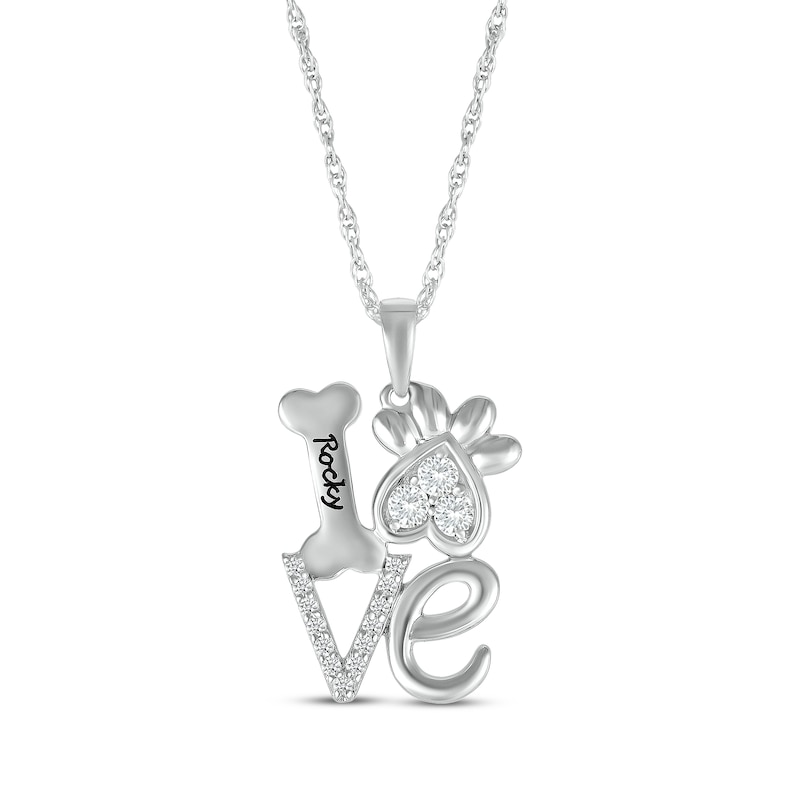 Main Image 1 of White Lab-Created Sapphire Love, Bone & Dog Paw Necklace Sterling Silver 18&quot;