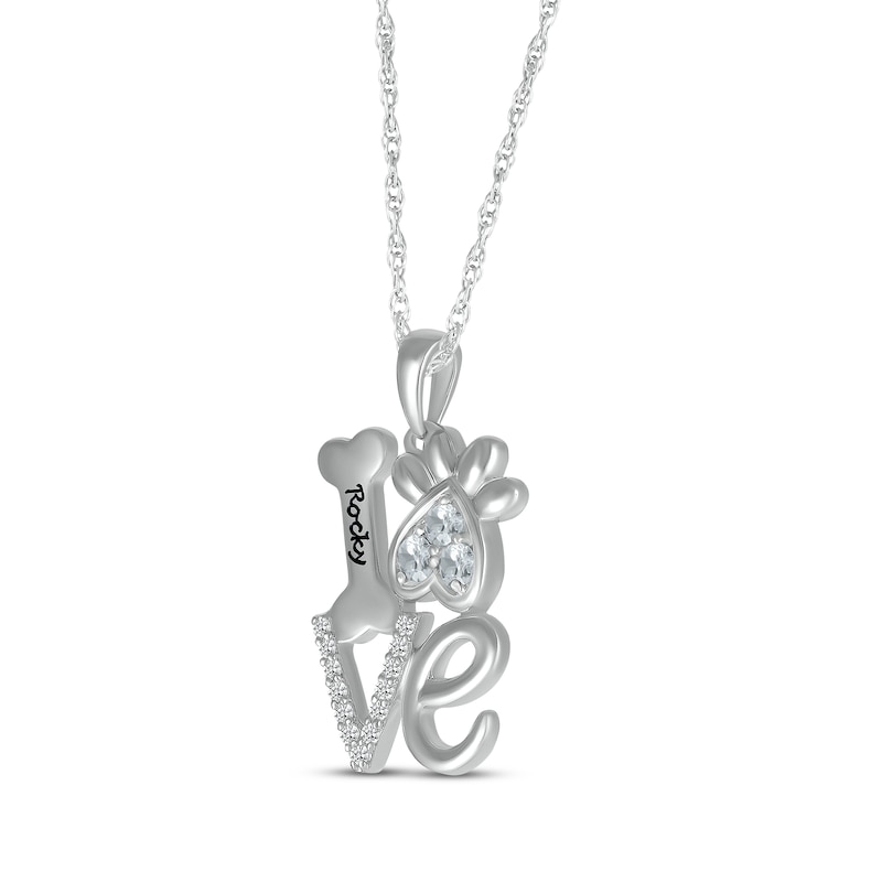 Main Image 2 of White Lab-Created Sapphire Love, Bone & Dog Paw Necklace Sterling Silver 18&quot;