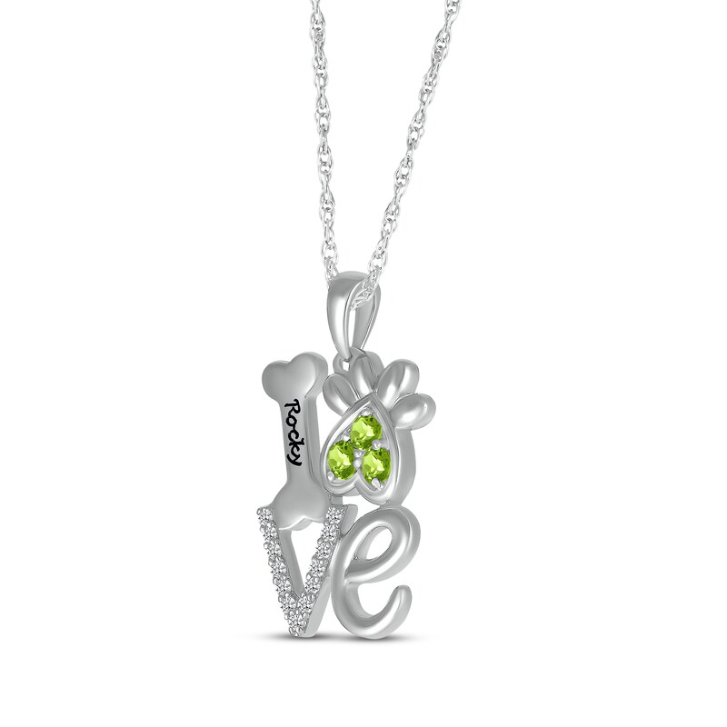 Main Image 2 of Peridot & White Lab-Created Sapphire Love, Bone & Dog Paw Necklace Sterling Silver 18&quot;