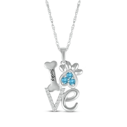Blue Topaz & White Lab-Created Sapphire Love, Bone & Dog Paw Necklace Sterling Silver 18"