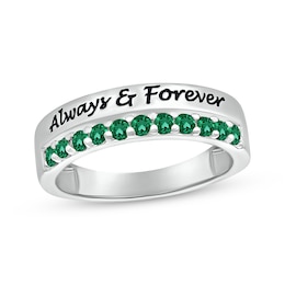 Round-Cut Lab-Created Emerald Engravable Ring Sterling Silver