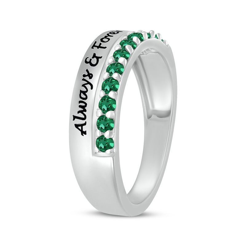 Main Image 2 of Round-Cut Lab-Created Emerald Engravable Ring Sterling Silver