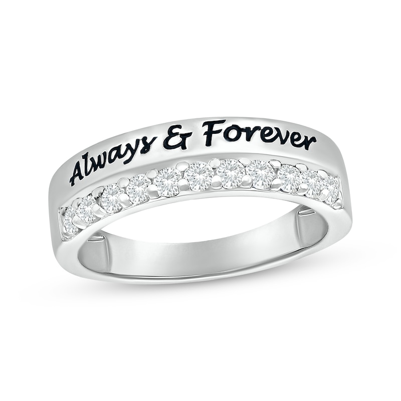 Main Image 1 of Round-Cut White Lab-Created Sapphire Engravable Ring Sterling Silver