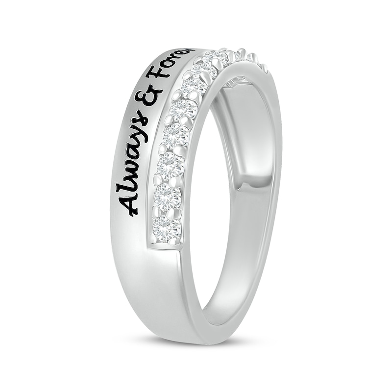Main Image 2 of Round-Cut White Lab-Created Sapphire Engravable Ring Sterling Silver