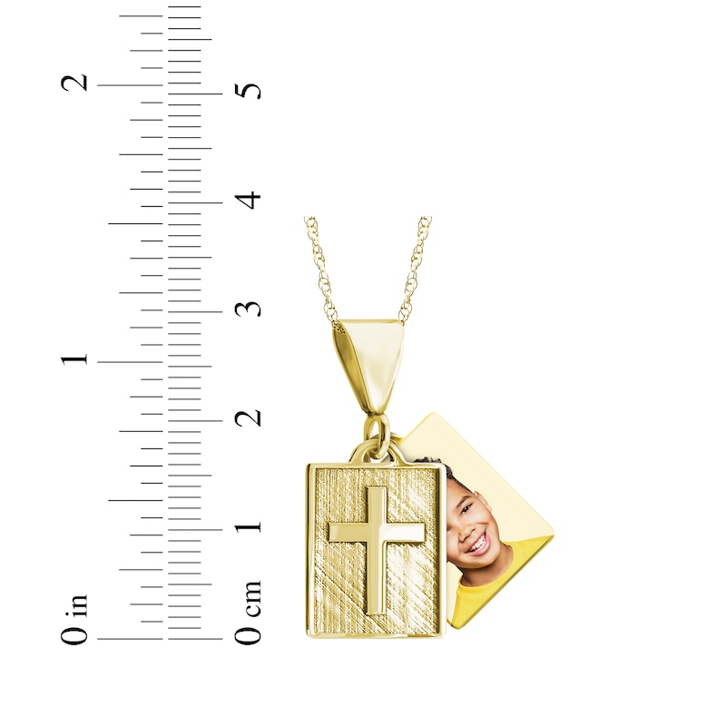 Main Image 3 of Square Photo & Cross Necklace 10K Yellow Gold 18&quot;