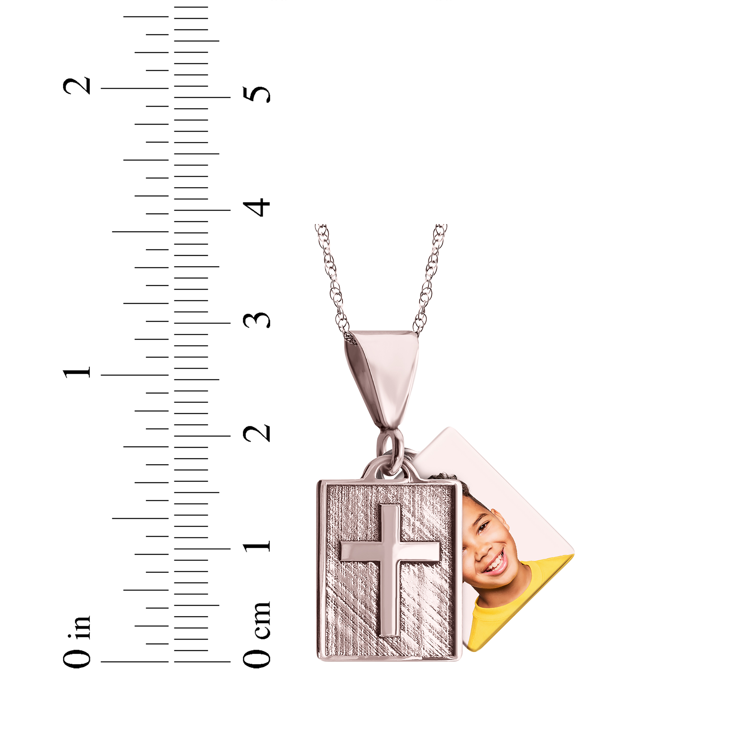 Thumbnail Image 3 of Square Photo & Cross Necklace 10K Rose Gold 18&quot;