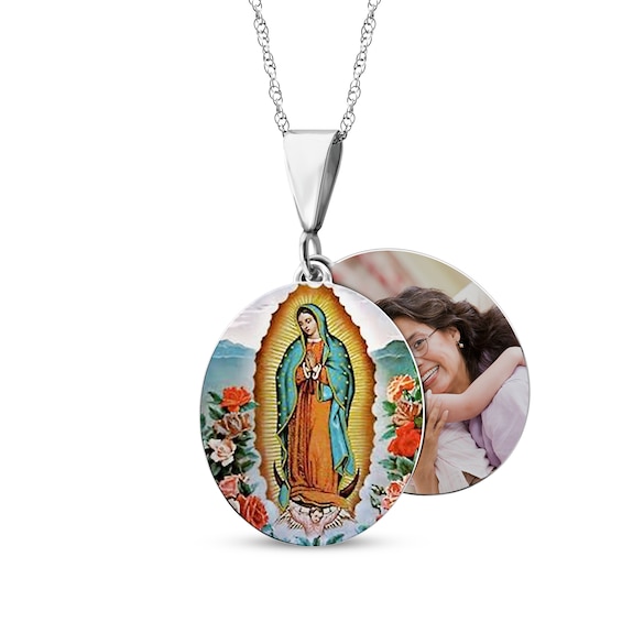 Our Lady of Guadalupe Photo Necklace 10K White Gold 18"