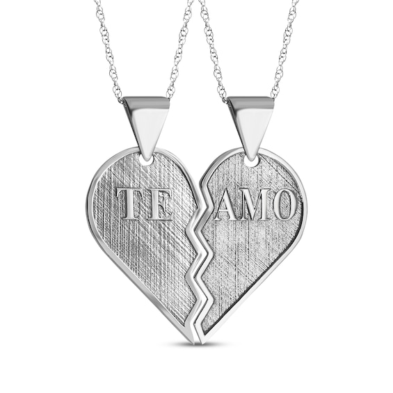 Te Amo Heart Necklace Set Sterling Silver 18"