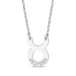 Engravable "Taurus" Zodiac Sign Necklace 10K White Gold 18"