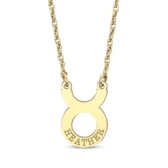 Engravable "Taurus" Zodiac Sign Necklace 10K Yellow Gold 18"