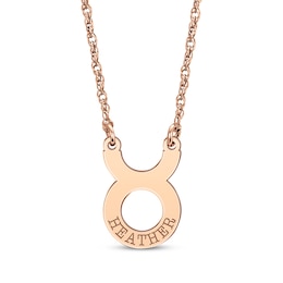 Engravable "Taurus" Zodiac Sign Necklace 14K Rose Gold 18"