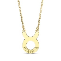 Engravable "Taurus" Zodiac Sign Necklace 14K Yellow Gold 18"