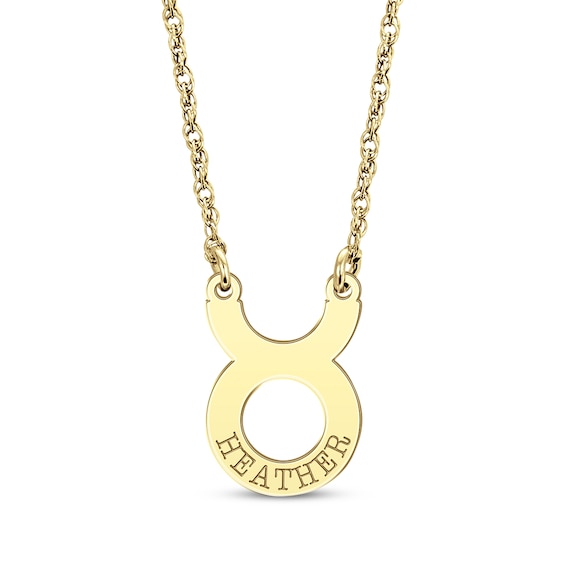 Engravable "Taurus" Zodiac Sign Necklace 14K Yellow Gold 18"