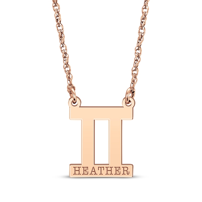 Main Image 1 of Engravable &quot;Gemini&quot; Zodiac Sign Necklace 14K Rose Gold 18&quot;