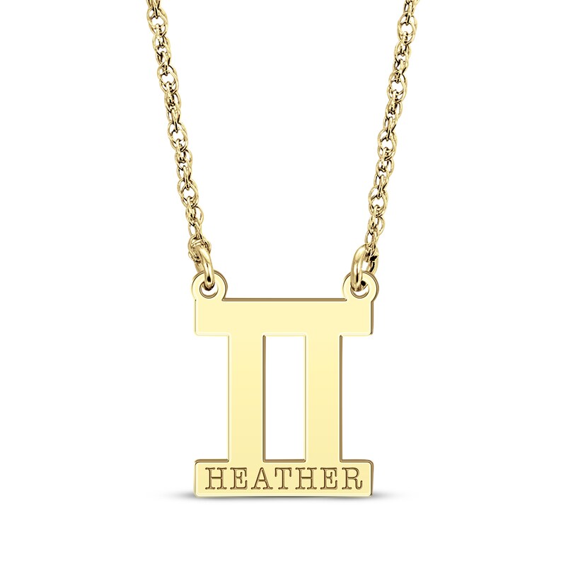 Main Image 1 of Engravable &quot;Gemini&quot; Zodiac Sign Necklace 14K Yellow Gold 18&quot;