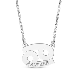 Engravable "Cancer" Zodiac Sign Necklace 10K White Gold 18"