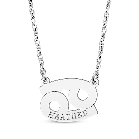 Engravable "Cancer" Zodiac Sign Necklace 10K White Gold 18"