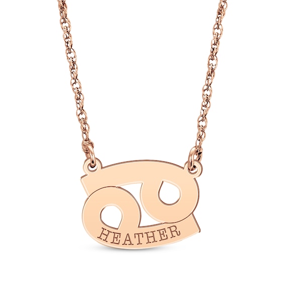 Engravable "Cancer" Zodiac Sign Necklace 14K Rose Gold 18"