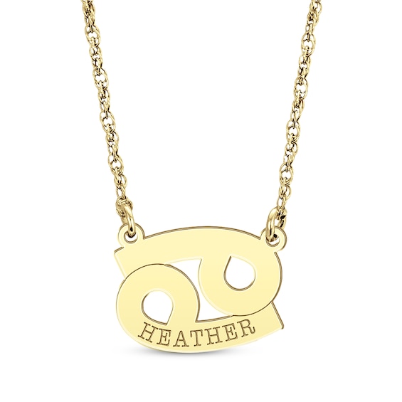 Engravable "Cancer" Zodiac Sign Necklace 14K Yellow Gold 18"