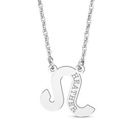 Engravable "Leo" Zodiac Sign Necklace 14K White Gold 18"