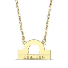 Engravable "Libra" Zodiac Sign Necklace 10K Yellow Gold 18"