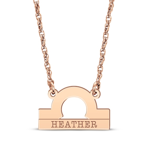 Engravable "Libra" Zodiac Sign Necklace 14K Rose Gold 18"