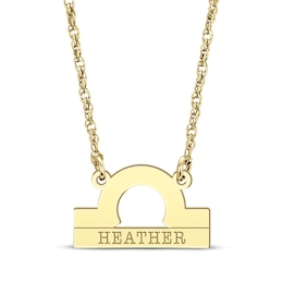 Engravable "Libra" Zodiac Sign Necklace 14K Yellow Gold 18"