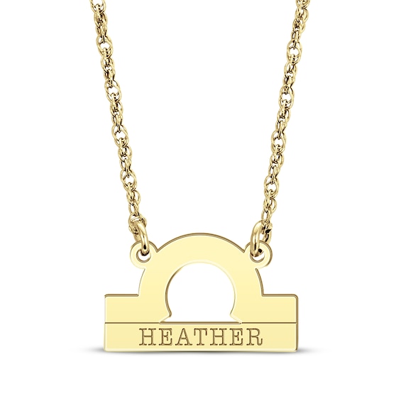 Engravable "Libra" Zodiac Sign Necklace 14K Yellow Gold 18"