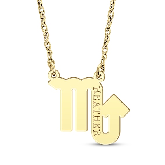 Engravable "Scorpio" Zodiac Sign Necklace 10K Yellow Gold 18"
