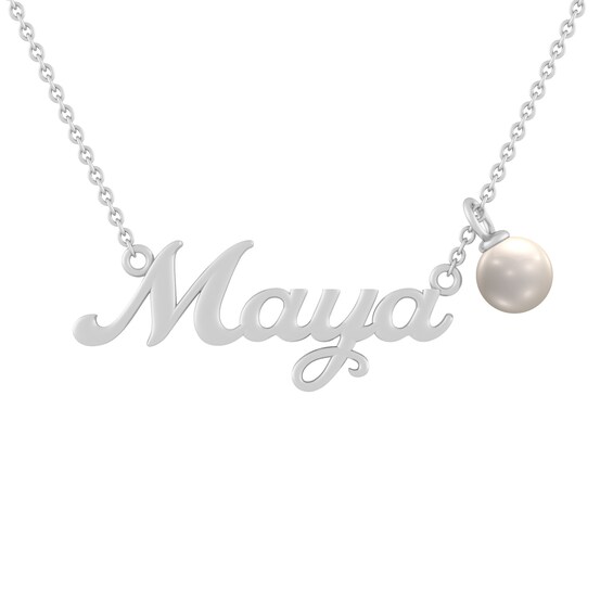 Cultured Pearl Charm Nameplate Necklace (1 Name)