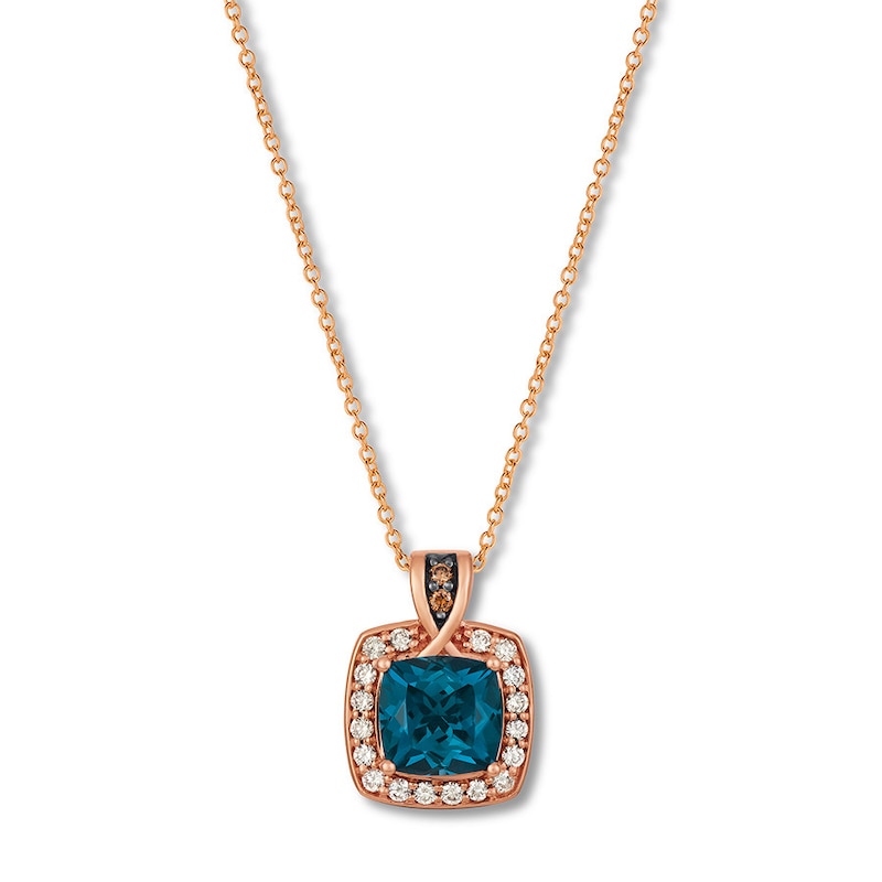 Le Vian Blue Topaz Necklace 1/3 ct tw Diamonds 14K Strawberry Gold