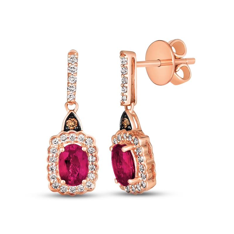 Main Image 1 of Le Vian Ruby Dangle Earrings 1/3 ct tw Diamonds 14K Strawberry Gold