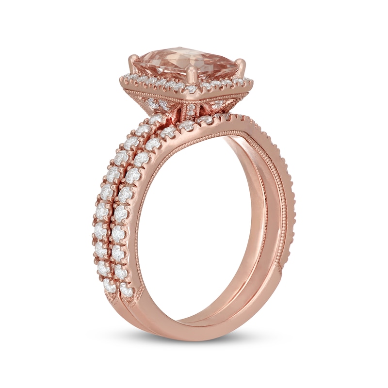 Main Image 2 of Neil Lane Radiant-Cut Morganite Bridal Set 1 ct tw Diamond 14K Rose Gold