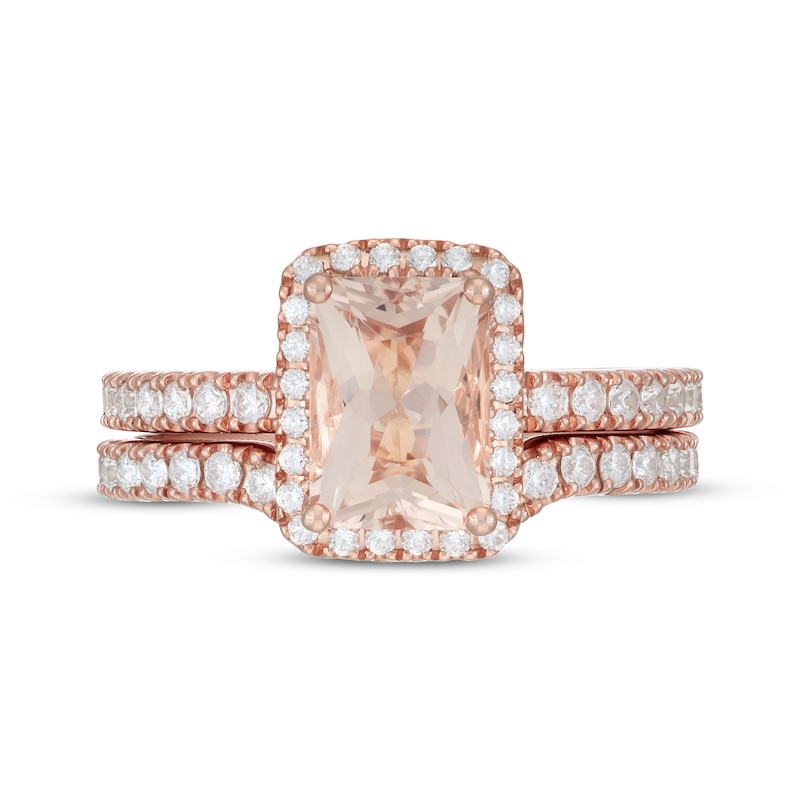 Main Image 3 of Neil Lane Radiant-Cut Morganite Bridal Set 1 ct tw Diamond 14K Rose Gold