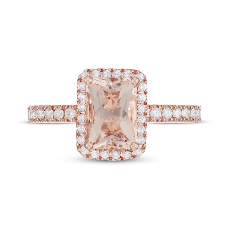 Main Image 3 of Neil Lane Radiant-Cut Morganite Engagement Ring 5/8 ct tw Diamond 14K Rose Gold