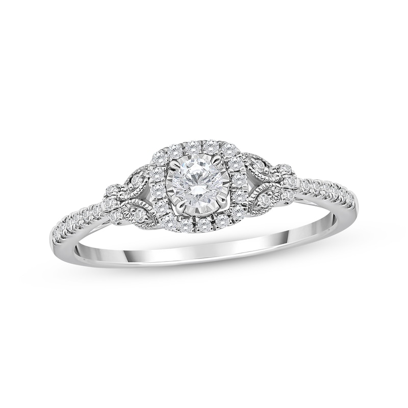Main Image 2 of Now + Forever Round-Cut Diamond Cushion Halo Milgrain Engagement Ring 1/3 ct tw 10K White Gold