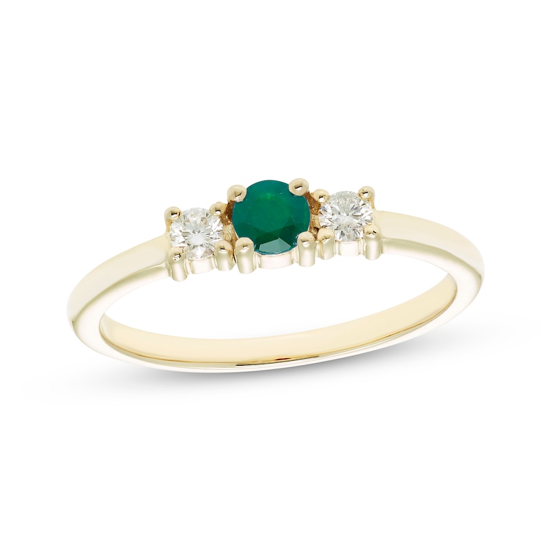 Emerald & Diamond Three-Stone Ring 1/8 ct tw 10K Yellow Gold