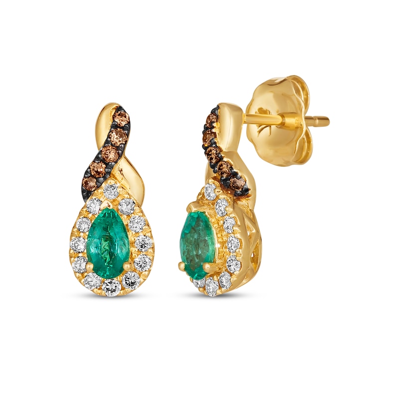 Le Vian Chocolate Twist Pear-Shaped Emerald Earrings 1/4 ct tw Diamonds 14K Honey Gold