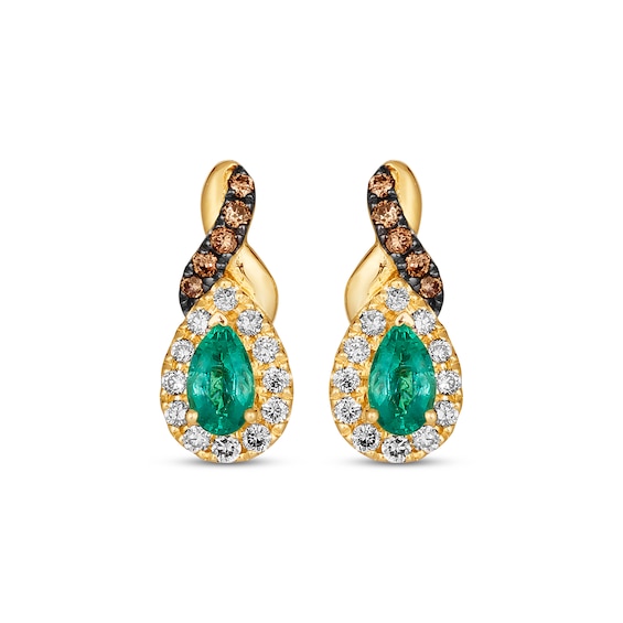 Thumbnail Image 2 of Le Vian Chocolate Twist Pear-Shaped Emerald Earrings 1/4 ct tw Diamonds 14K Honey Gold
