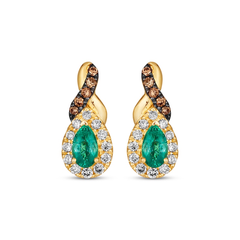 Main Image 2 of Le Vian Chocolate Twist Pear-Shaped Emerald Earrings 1/4 ct tw Diamonds 14K Honey Gold