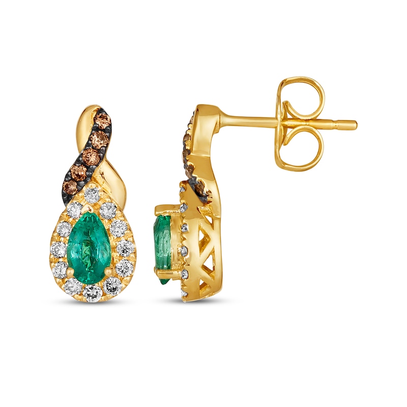 Main Image 3 of Le Vian Chocolate Twist Pear-Shaped Emerald Earrings 1/4 ct tw Diamonds 14K Honey Gold