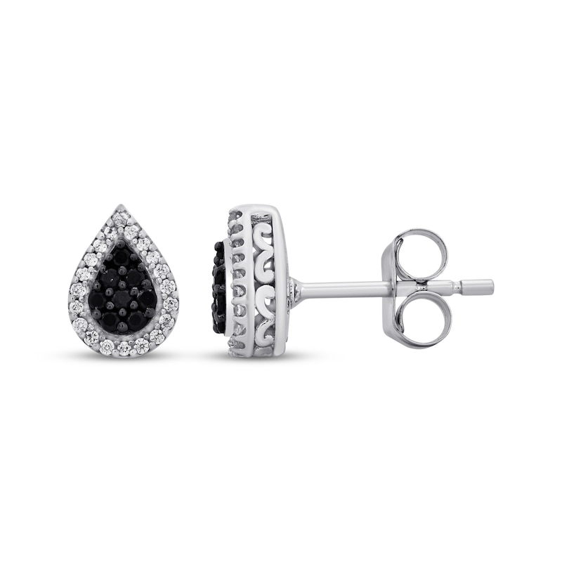 Main Image 1 of Black & White Multi-Diamond Teardrop Stud Earrings 1/5 ct tw Sterling Silver