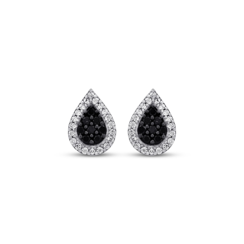 Black & White Multi-Diamond Teardrop Stud Earrings 1/5 ct tw Sterling Silver