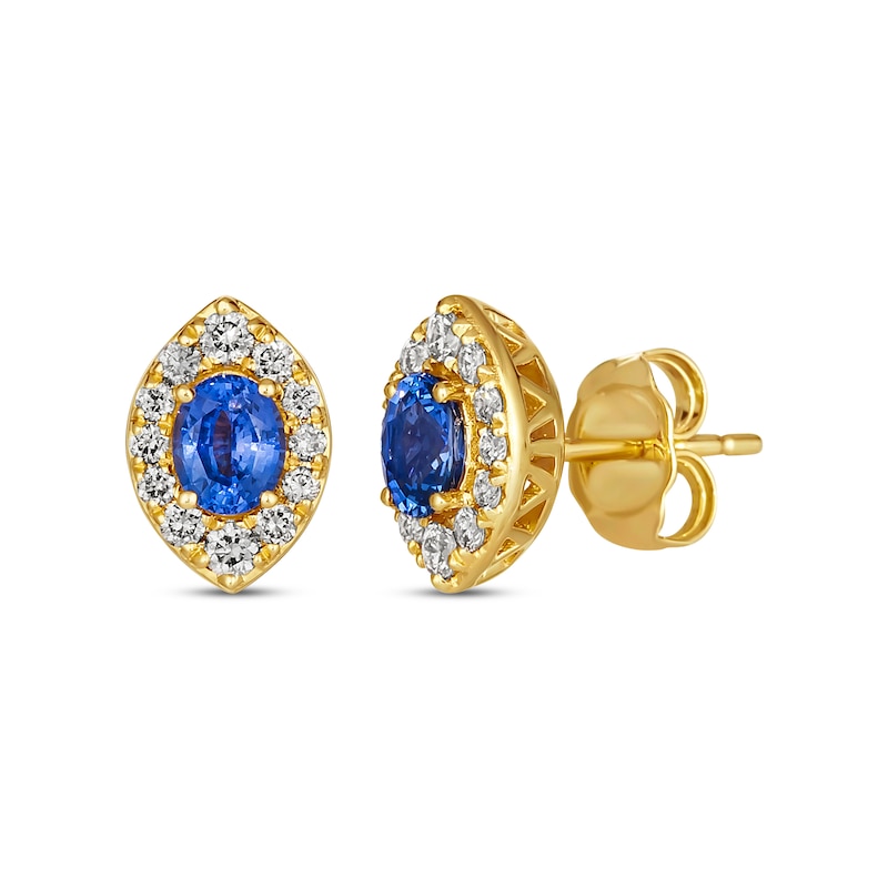 Main Image 1 of Le Vian Oval-Cut Blue Sapphire Earrings 1/3 ct tw Diamonds 14K Honey Gold