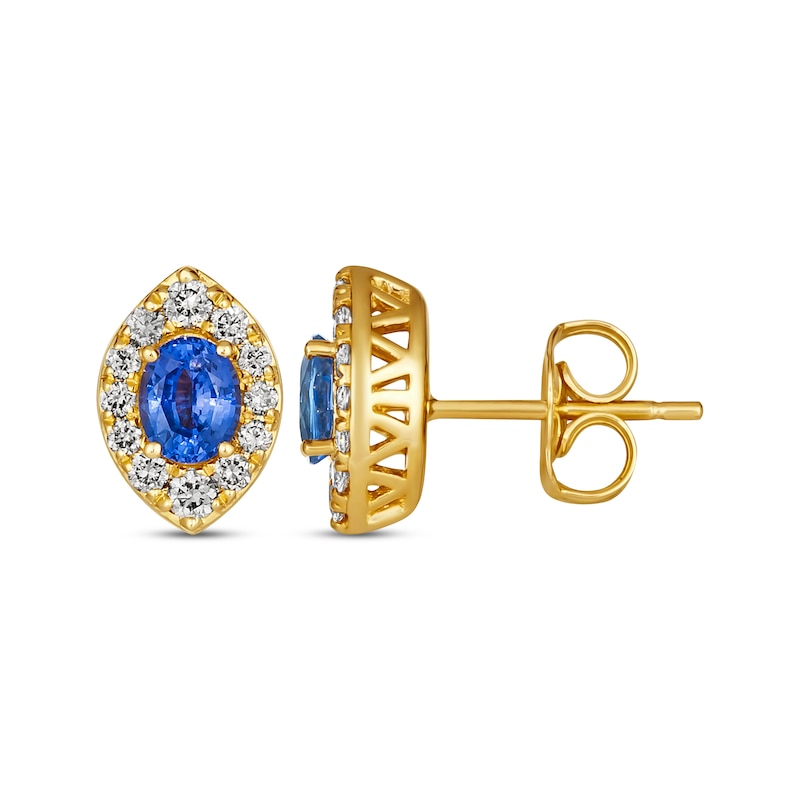 Main Image 3 of Le Vian Oval-Cut Blue Sapphire Earrings 1/3 ct tw Diamonds 14K Honey Gold